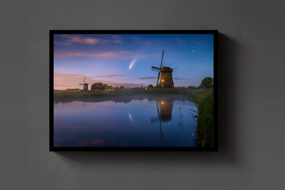 Neowise comet above windmills