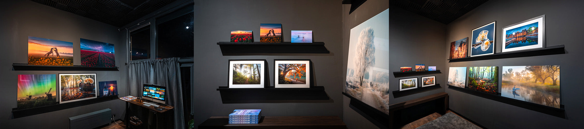 The Albert Dros Gallery in Amersfoort with framed prints on the walls